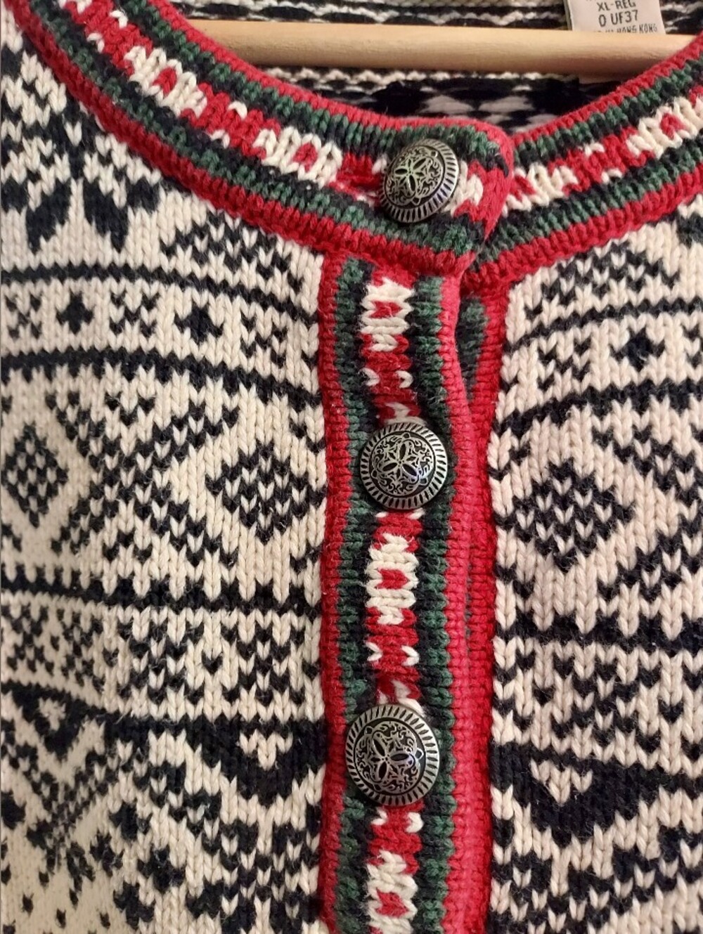 Vintage LL Bean Nordic Fair Isle Sweater Heavyweight Cotton Henley Size XL - Picture 4 of 12